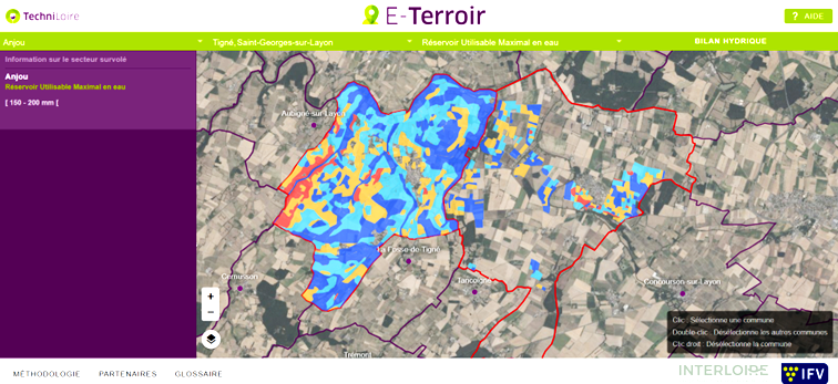 Capture d'écran de la cartographie  des sols d'une commune du Val de Loire.