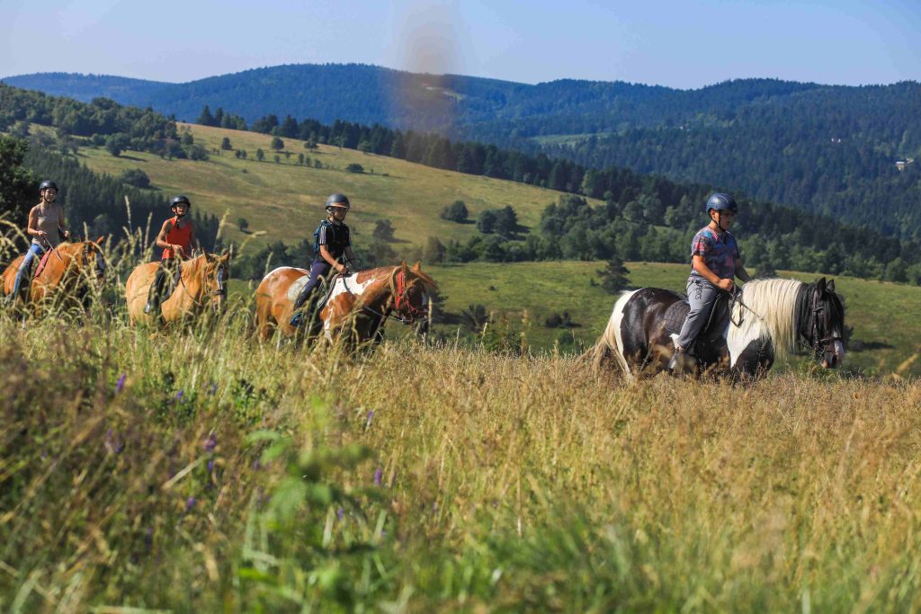 Cavaliers dans un paysage du Forez